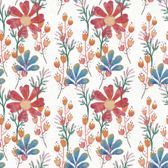 Fototapeta na wymiar Seamless abstract floral pattern. Flowers texture on watercolor paper background