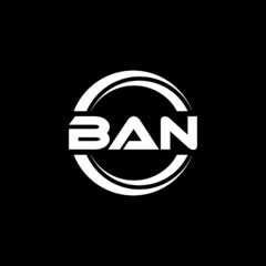 BAN letter logo design with black background in illustrator, vector logo modern alphabet font overlap style. calligraphy designs for logo, Poster, Invitation, etc.