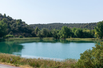 natural park of the lagoons of ruidera with green and blue colors of its waters in castilla la mancha spain