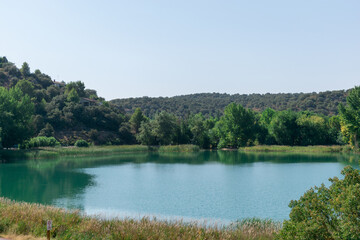 natural park of the lagoons of ruidera with green and blue colors of its waters in castilla la mancha spain