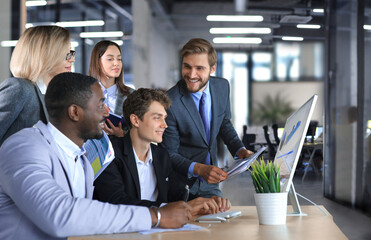 Business people meeting conference discussion corporate concept, discussing financial report of...