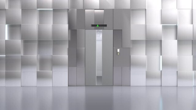 Metallic elevator or passenger lift open and close 4k footage