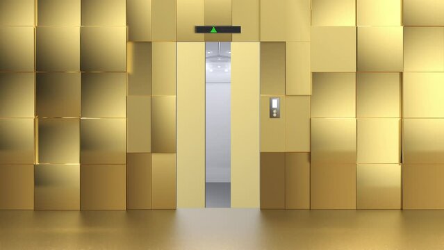 Golden elevator or passenger lift open and close 4k footage