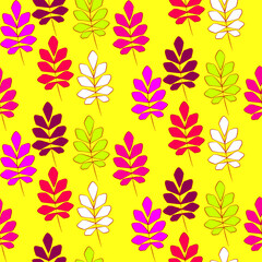 Vector seamless half-drop pattern, with leaves