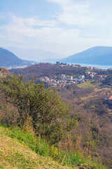 Fototapeta na wymiar Beautiful Mediterranean landscape on sunny spring day. Montenegro, Bay of Kotor, Herceg Novi