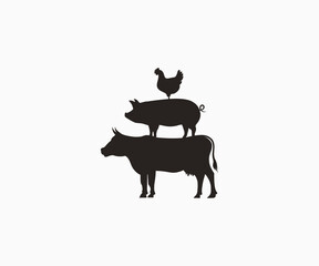 Cow, Pig, Chicken stencil icon vector. Farm animals stencil. Stacked cow, pig, chicken stencil.