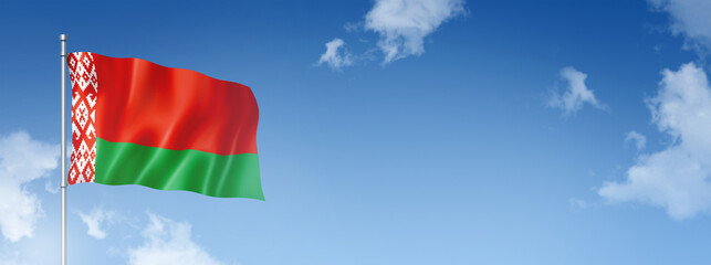 Belarus flag isolated on a blue sky. Horizontal banner