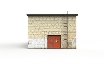 Old brick shack render on a white background. 3D rendering - obrazy, fototapety, plakaty