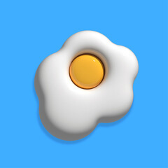 Fried egg isolated on blue background. 3d render illustration.