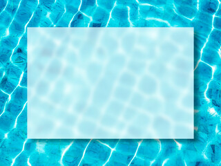 A transparent glass border frame on the beautiful movement of blue water surface on the swimming...