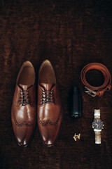 men's accessories, groom's details flat lay