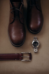 men's accessories, groom's details flat lay