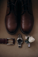 men's accessories, groom's details flat lay