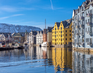 Stunning historical architecture in the port city of Ålesund (Aalesund), Møre og Romsdal, Norway.