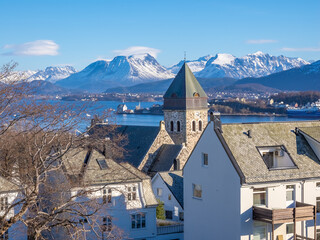 Stunning historical architecture in the port city of Ålesund (Aalesund), Møre og Romsdal, Norway.