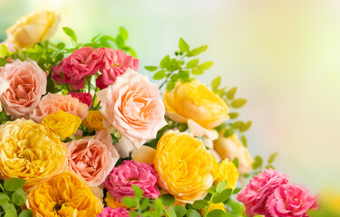Beautiful bouquet of roses. Colorful flowers festive background.Floral concept.