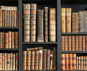 Naklejka premium old books on wooden shelf