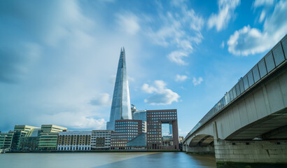 Tower bridge with view to the Shad building in London April 2022