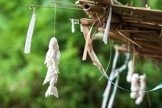 Lahu ethnic traditional cotton offerings to worship the mountain god.