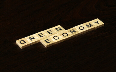 Green Economy text on wooden cubes. Ecological concept of Green Economy and Ecogreen