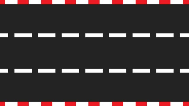 Start to Finish Race Track from Top View, Three Lane Moving Road Animation, 2D Horizontal Race Road Animation for Games, Music, Videos, Race Road Animation