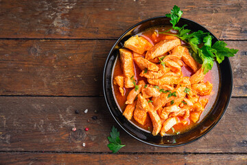 chicken meat tomato sauce stew braised chickens breast food fresh meal snack on the table copy space food background 