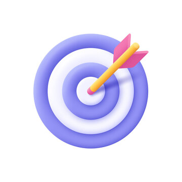 Dart Arrow Hit The Center Of Target. Business Finance Target, Goal Of Success, Target Achievement Concept. 3d Vector Icon. Cartoon Minimal Style.