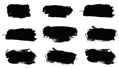 set of black strokes of paint isolated on white background