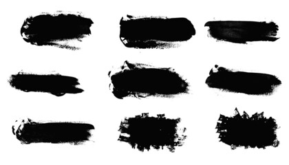 set of black strokes of paint isolated on white background