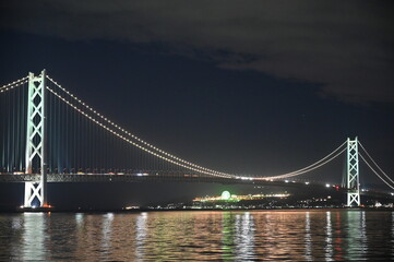 Night view of Akashi Kaikyo Bridge