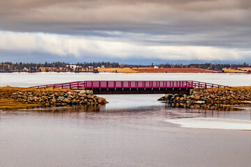 bridge, lake, water, landscape, sky, nature, clouds, reflection, river, cloud, overcast, winter, daytime calm, fields,, sea, travel, scene, beautiful, view, blue, outdoors, trees, clouds, dark