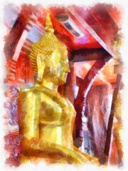 buddha statue watercolor style illustration impressionist painting.