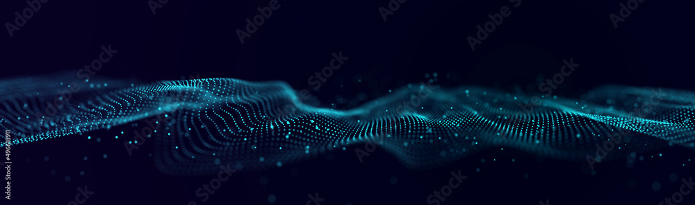 Poster Futuristic wave. Abstract technology background. 3D visualization of big data. Analytical presentation.3D rendering.