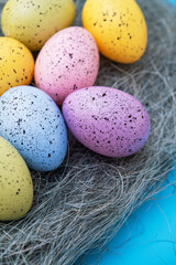 Easter color eggs in a nest.