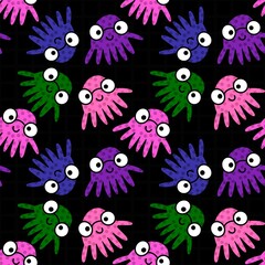 Kids seamless cartoon octopus pattern for fabrics and textiles and packaging and gifts and cards and linens