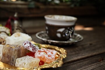 Indian desserts and hot black coffee