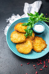 potato pancake draniki vegetable hash brown veggie fritters vegetarian pancakes fresh food meal snack on the table copy space food background 