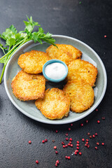 potato pancake draniki vegetable hash brown veggie fritters vegetarian pancakes fresh food meal snack on the table copy space food background 