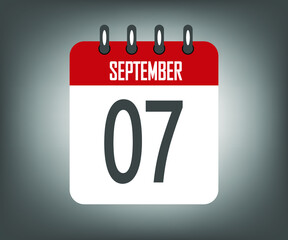 Icon day 7 september, red calendar template with gray background