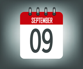 Icon day 9 september, red calendar template with gray background