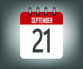 Icon day 21 september, red calendar template with gray background