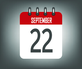 Icon day 22 september, red calendar template with gray background