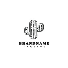 cactus logo cartoon design icon black isolated vector illustration