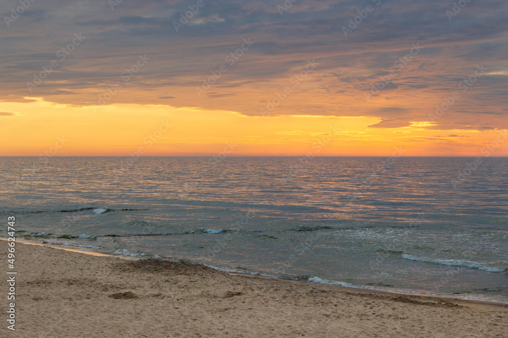 Wall mural View on landscape of sunset at beach. Travel concept