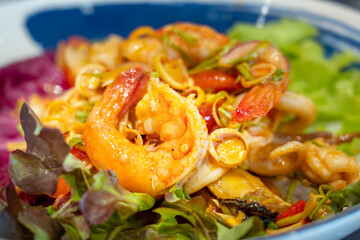 Spicy Grilled Prawn herb  salad with Lemongrass Thai style prawn salad with lemongrass .