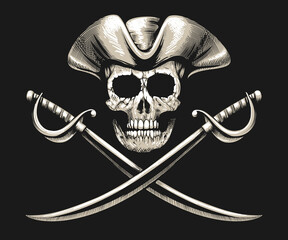 Pirate Skull with Sabres Jolly Roger Emblem