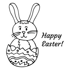 Easter bunny in egg in doodle style