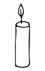 Candle icon. Hand drawn candle. Hand drawn doodle. Burning candle. Dripping wax. Sketch candle. Vector illustration