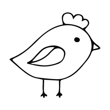 Vector simple black line chicken illustration for Easter hand drawn. Single spring holiday animal picture in doodle style. Design for stickers, social media, cards, packaging, printing.
