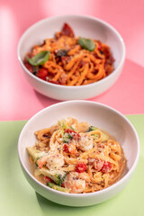 Delectable Pasta on Colorful Platters